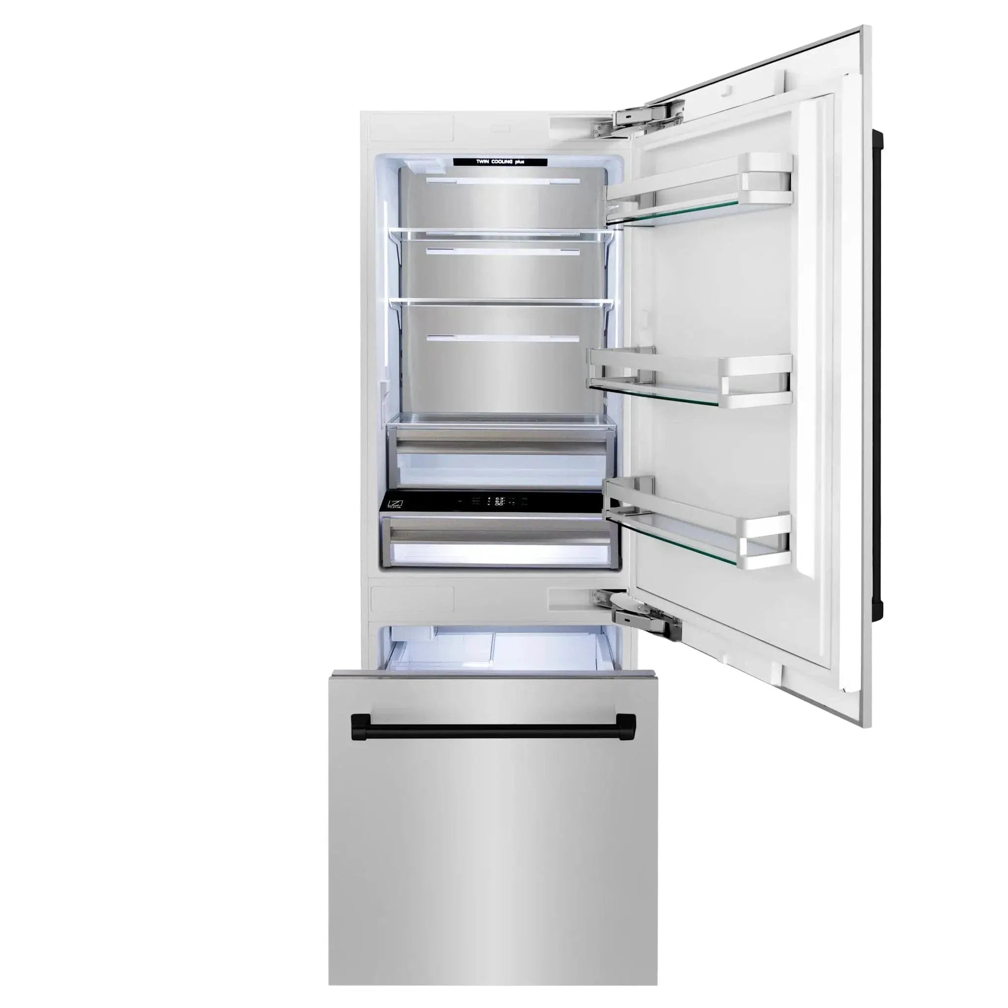 ZLINE 30" Autograph 16.1 cu. ft. 2-Door Bottom Freezer Fridge Water/Ice Dispenser Stainless Steel Matte Black Accents RBIVZ-304-30-MB by Farmhouse Kitchen and Bath
