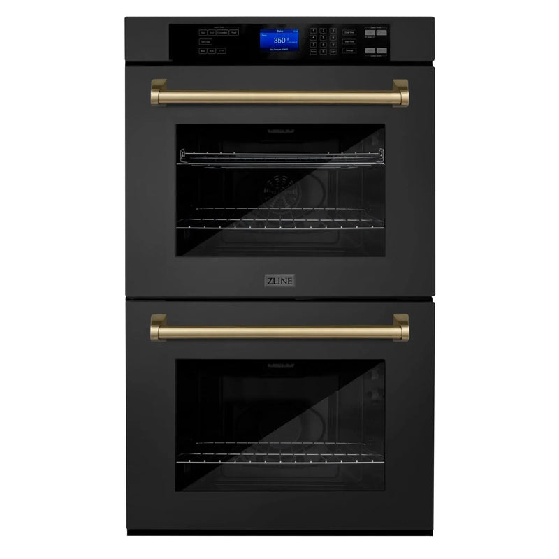 ZLINE 30" Autograph Double Wall Oven with Self Clean and True Convection in Black Stainless Steel Champagne Bronze AWDZ-30-BS-CB by Farmhouse Kitchen and Bath