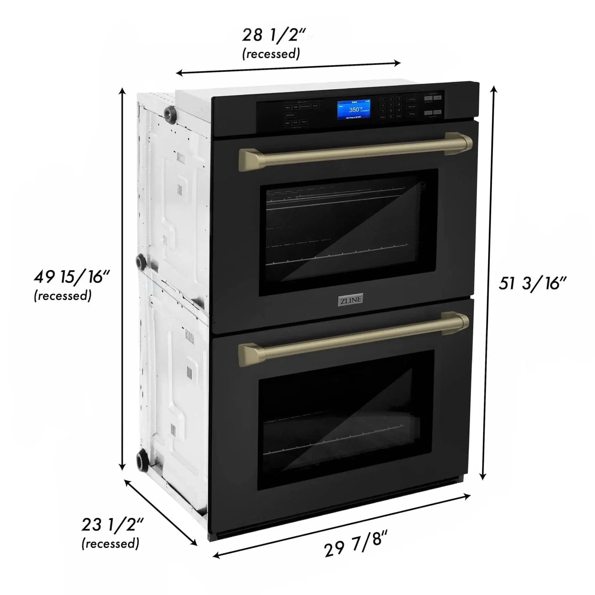 ZLINE 30" Autograph Double Wall Oven with Self Clean and True Convection in Black Stainless Steel Champagne Bronze AWDZ-30-BS-CB by Farmhouse Kitchen and Bath