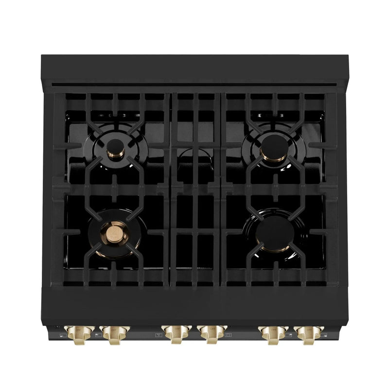 ZLINE 30" Autograph Dual Fuel Range, Black Stainless, Gold, RABZ-30-G by Farmhouse Kitchen and Bath