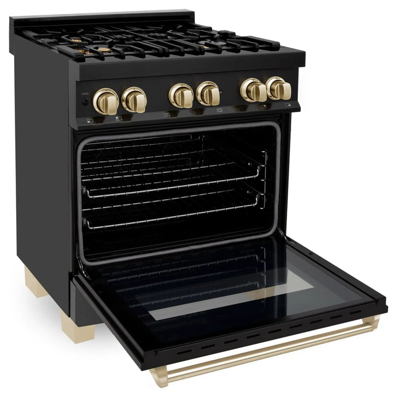 ZLINE 30" Autograph Dual Fuel Range, Black Stainless, Gold, RABZ-30-G by Farmhouse Kitchen and Bath