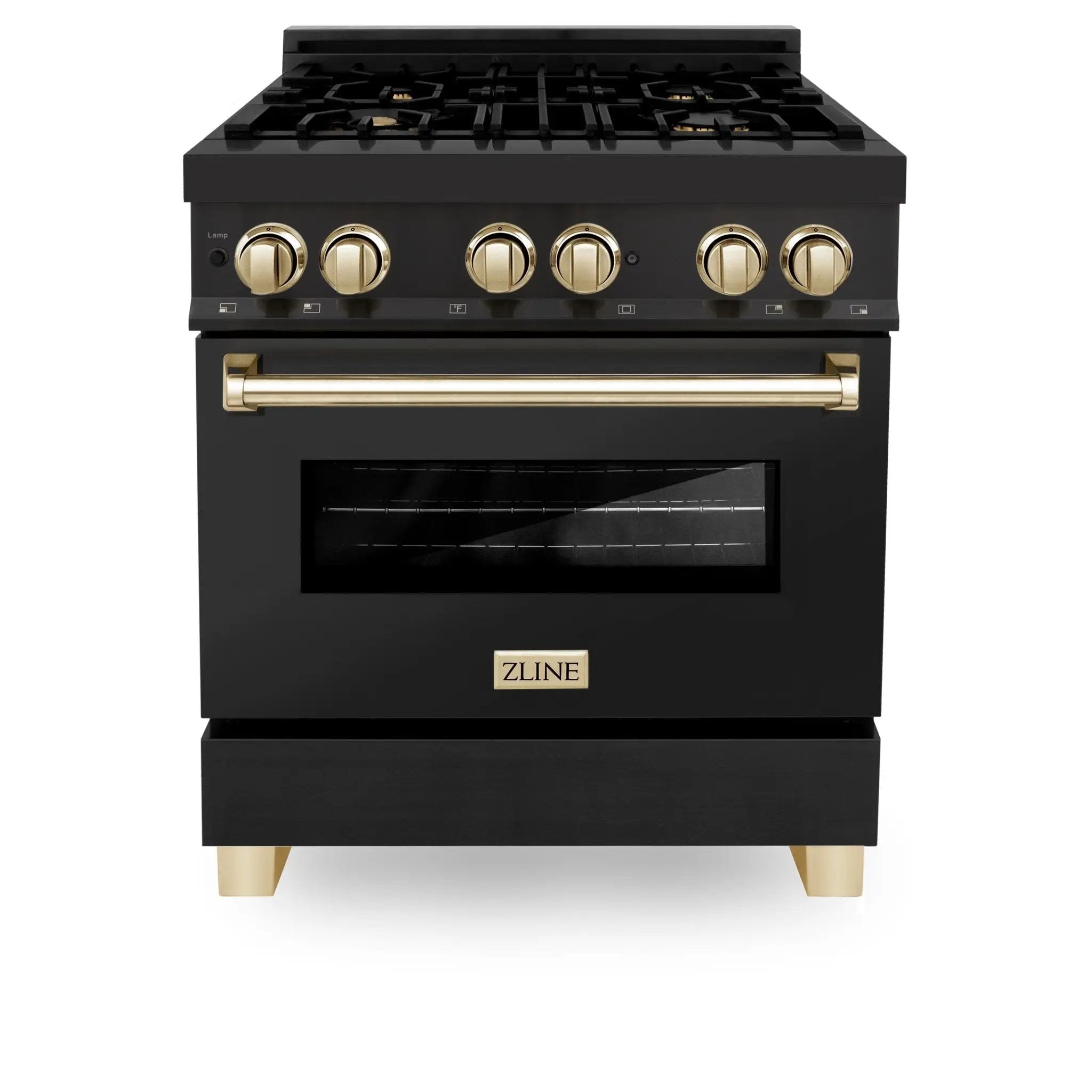 ZLINE 30" Autograph Dual Fuel Range, Black Stainless, Gold, RABZ-30-G by Farmhouse Kitchen and Bath