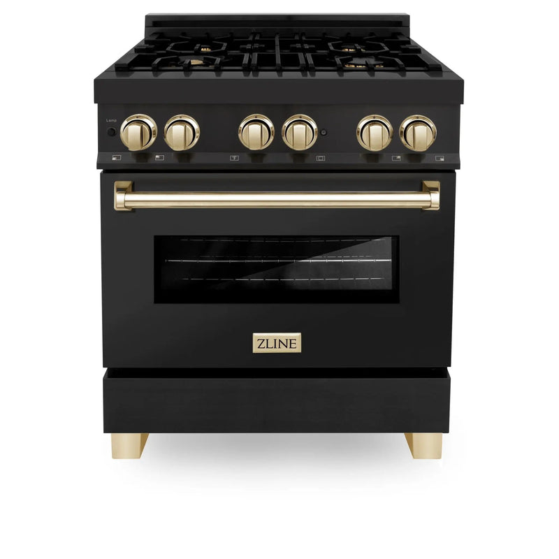 ZLINE 30" Autograph Dual Fuel Range, Black Stainless, Gold, RABZ-30-G by Farmhouse Kitchen and Bath