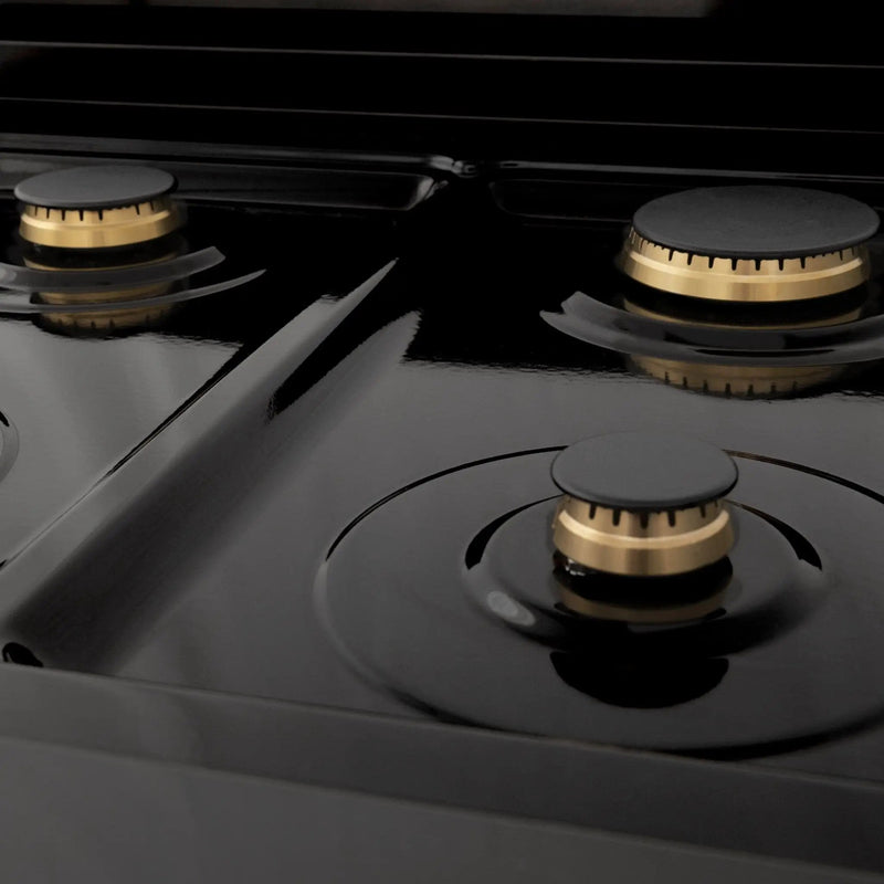 ZLINE 30" Autograph Dual Fuel Range, Black Stainless, Gold, RABZ-30-G by Farmhouse Kitchen and Bath