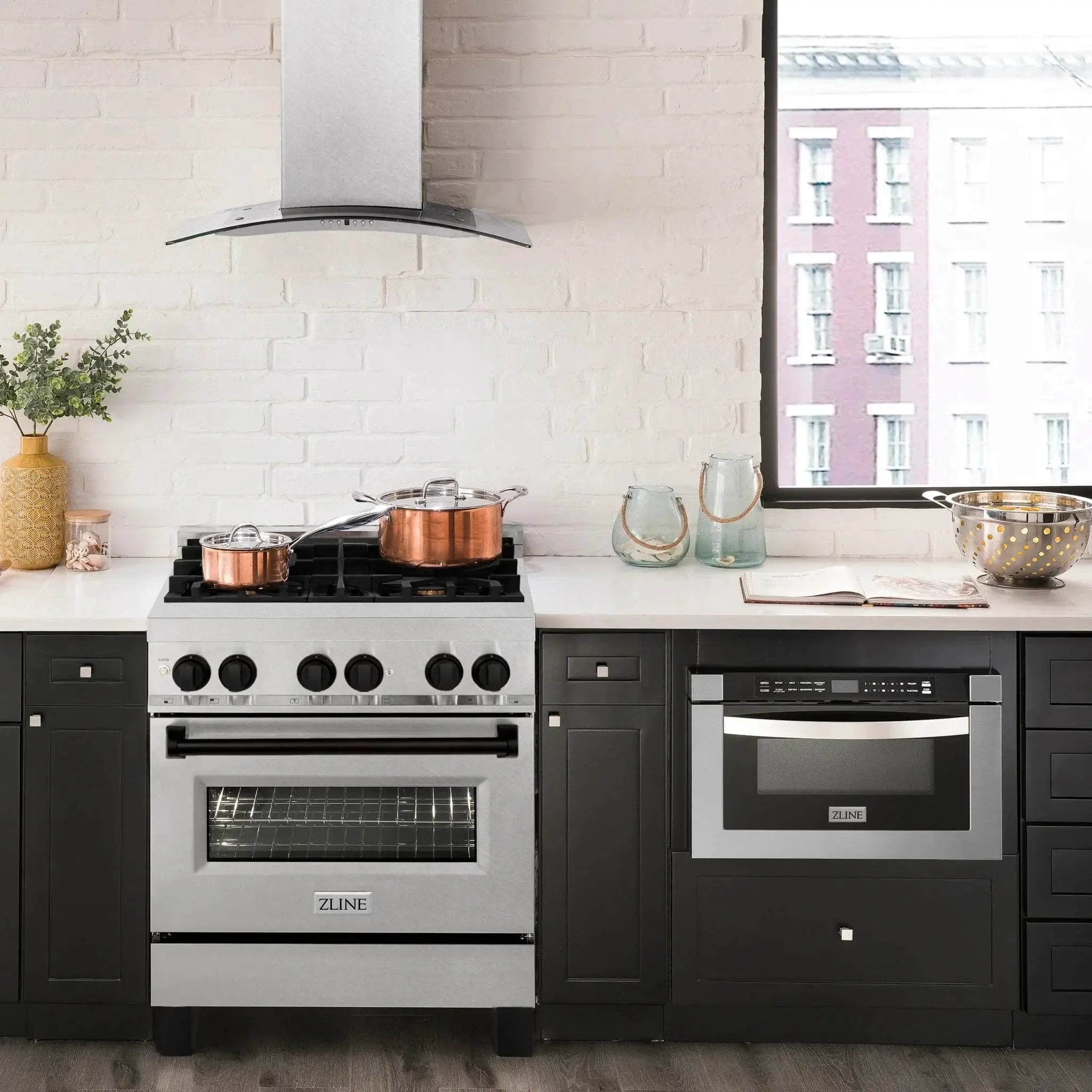 ZLINE 30" Autograph Dual Fuel Range, DuraSnow Stainless, RASZ-SN-30-MB by Farmhouse Kitchen and Bath