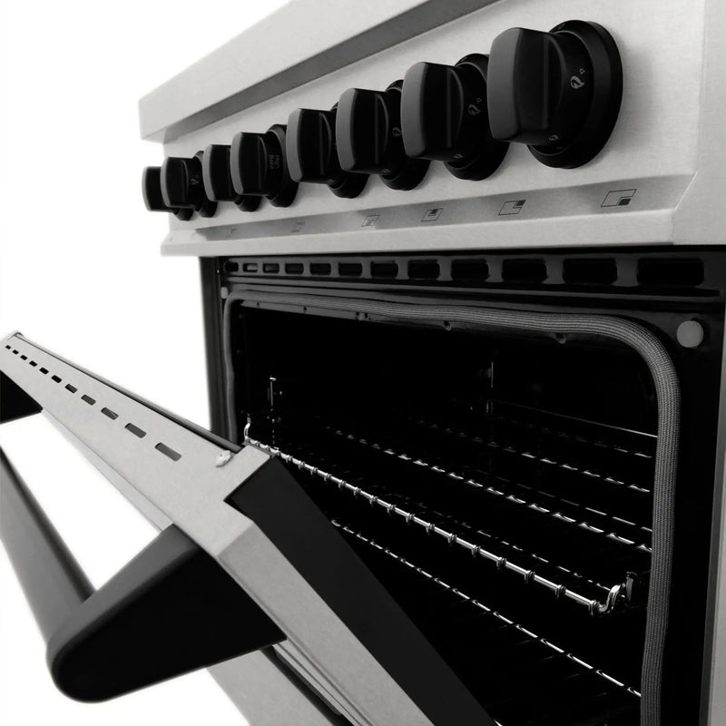 ZLINE 30" Autograph Dual Fuel Range, DuraSnow Stainless, RASZ-SN-30-MB by Farmhouse Kitchen and Bath