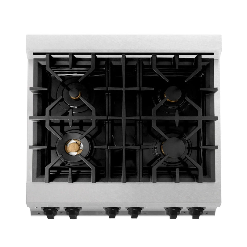 ZLINE 30" Autograph Dual Fuel Range, DuraSnow Stainless, RASZ-SN-30-MB by Farmhouse Kitchen and Bath