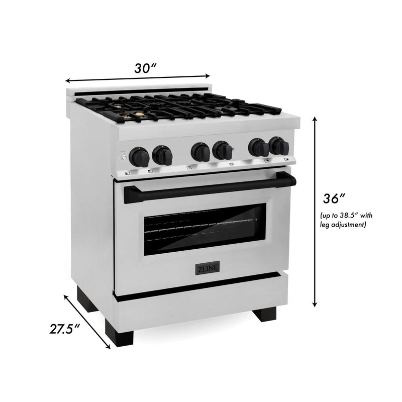ZLINE 30" Autograph Dual Fuel Range, Stainless Steel, RAZ-30-MB by Farmhouse Kitchen and Bath