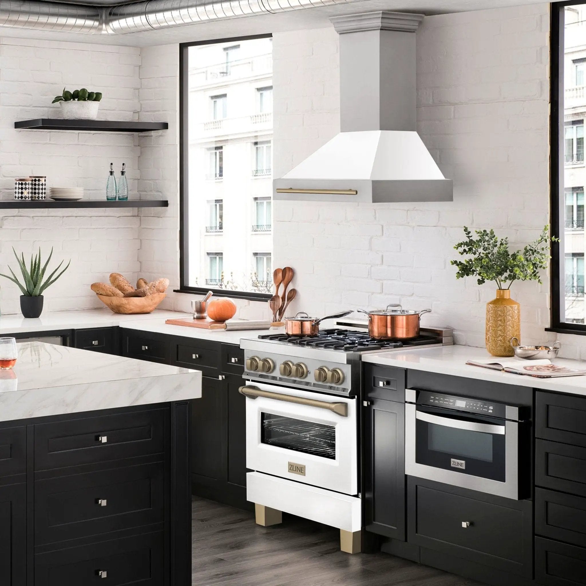 ZLINE 30" Autograph Dual Fuel Range, White Door, Bronze, RAZ-WM-30-CB by Farmhouse Kitchen and Bath