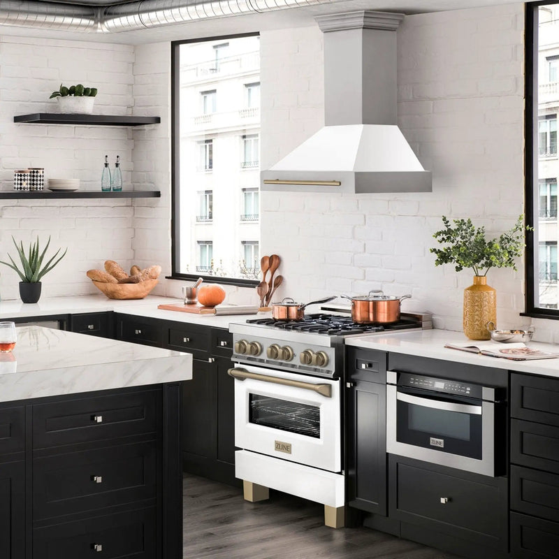 ZLINE 30" Autograph Dual Fuel Range, White Door, Bronze, RAZ-WM-30-CB by Farmhouse Kitchen and Bath
