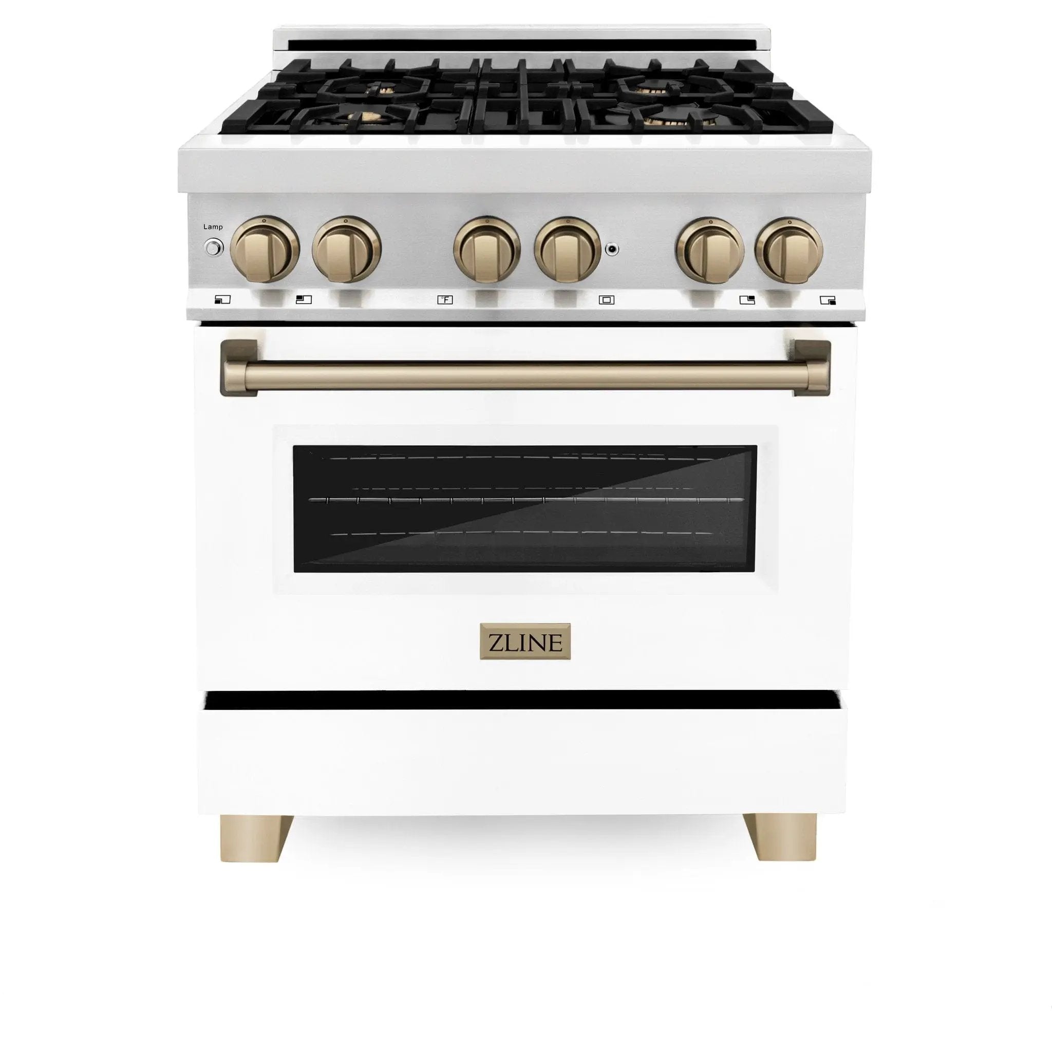ZLINE 30" Autograph Dual Fuel Range, White Door, Bronze, RAZ-WM-30-CB by Farmhouse Kitchen and Bath
