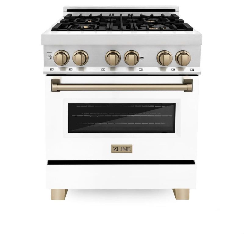 ZLINE 30" Autograph Dual Fuel Range, White Door, Bronze, RAZ-WM-30-CB by Farmhouse Kitchen and Bath