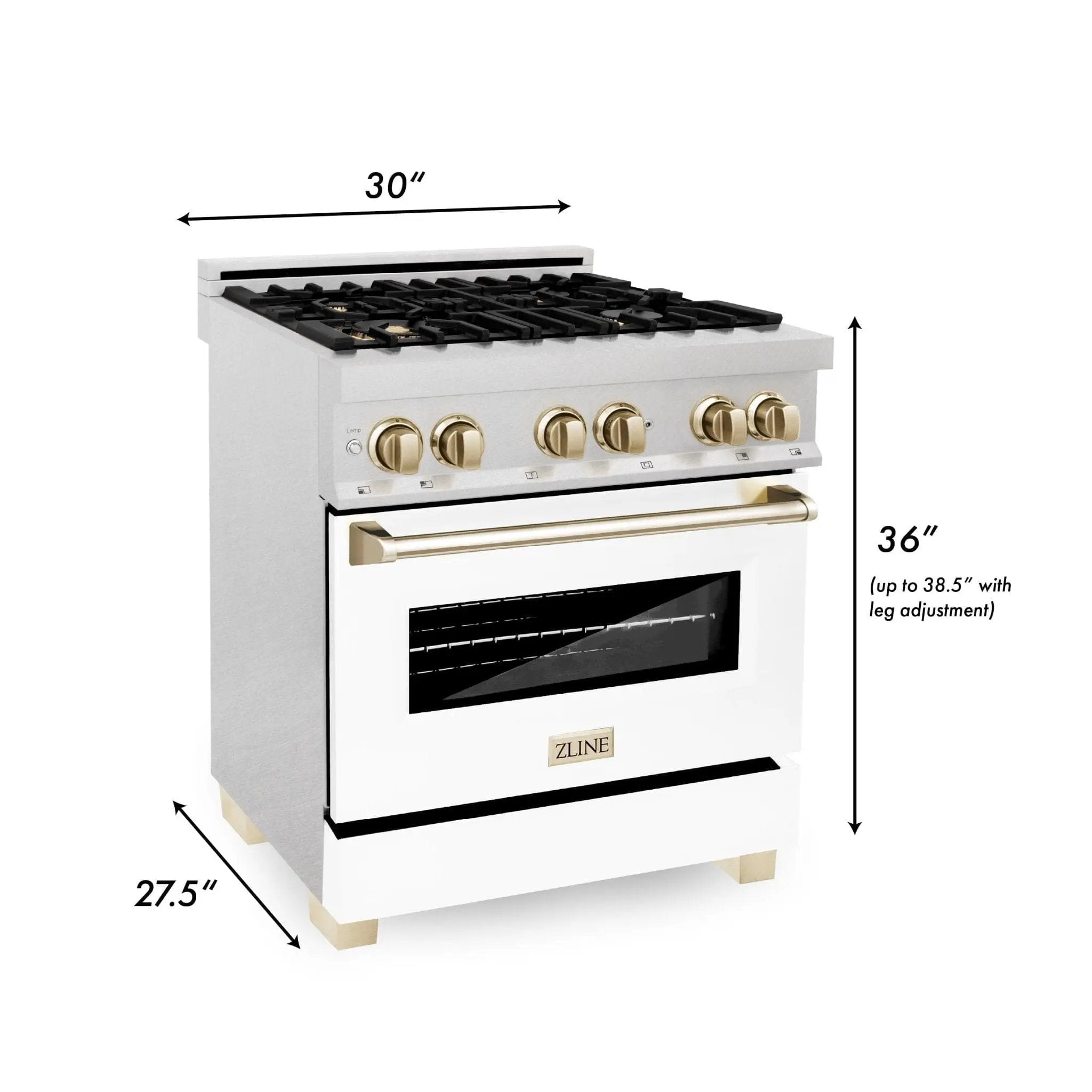 ZLINE 30" Autograph, Dual Fuel Range, White Door, Gold, RASZ-WM-30-G by Farmhouse Kitchen and Bath