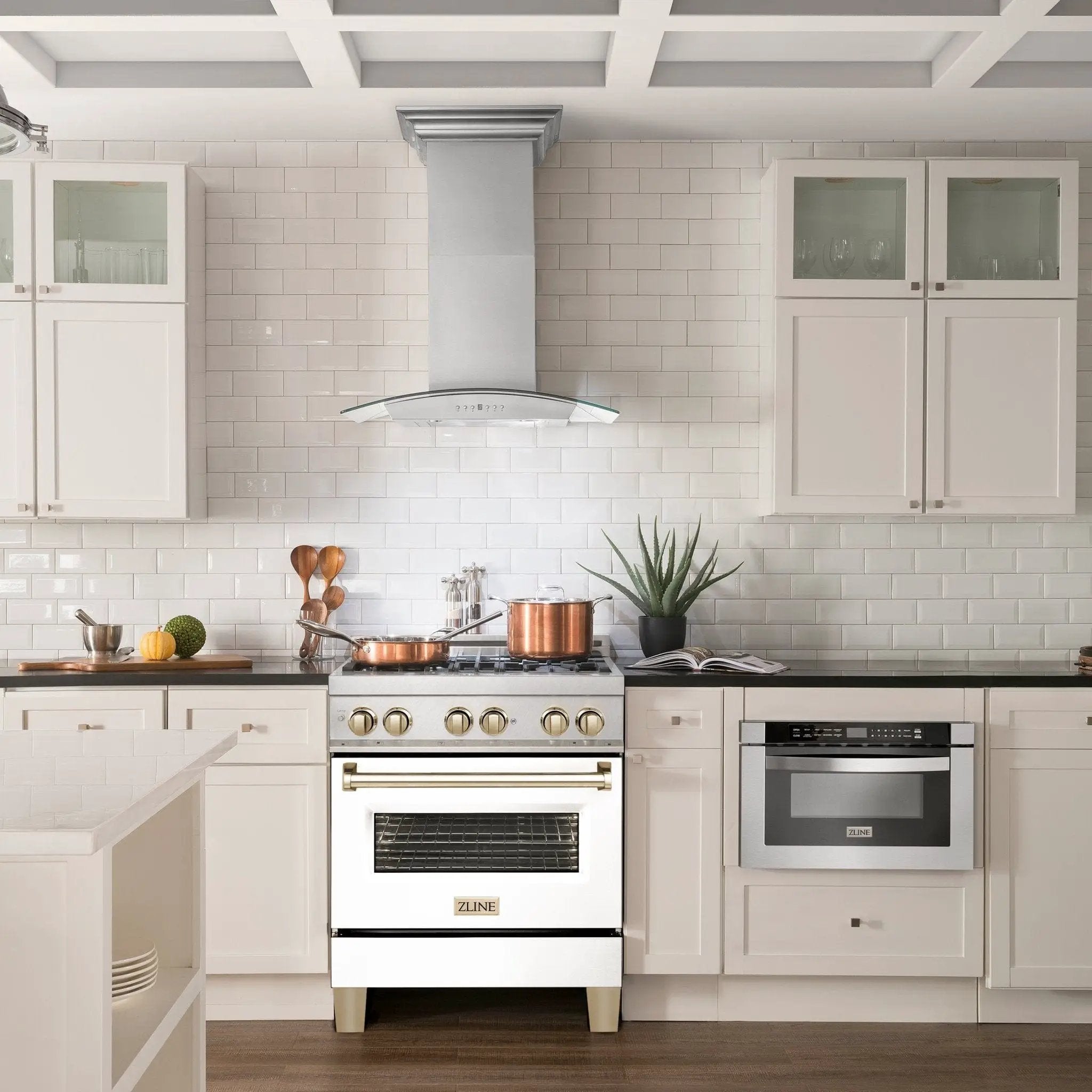 ZLINE 30" Autograph, Dual Fuel Range, White Door, Gold, RASZ-WM-30-G by Farmhouse Kitchen and Bath