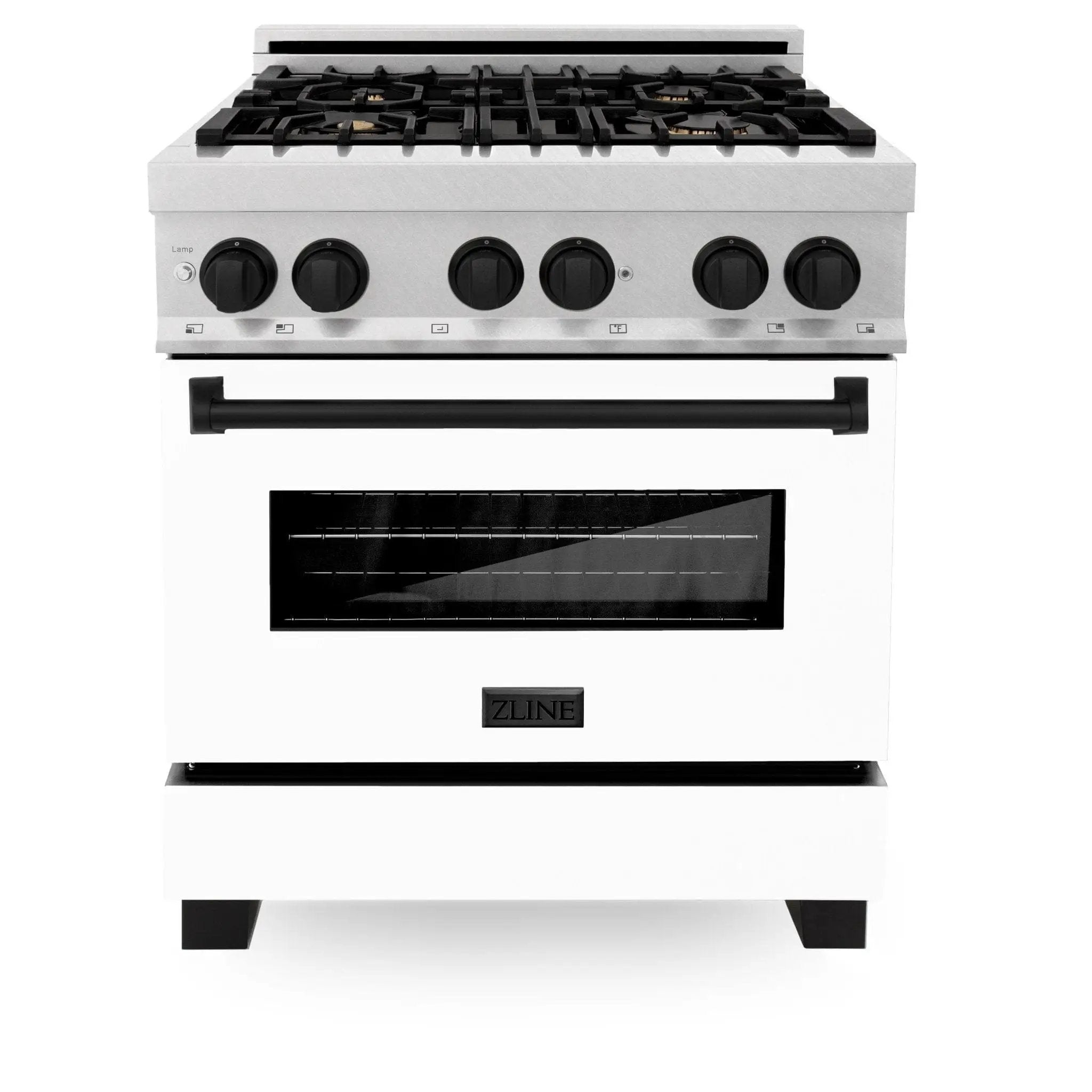 ZLINE 30" Autograph, Dual Fuel Range, White Door, RASZ-WM-30-MB by Farmhouse Kitchen and Bath