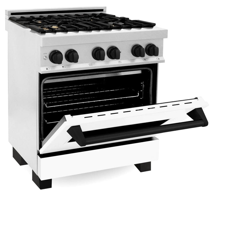 ZLINE 30" Autograph, Dual Fuel Range, White Door, RASZ-WM-30-MB by Farmhouse Kitchen and Bath