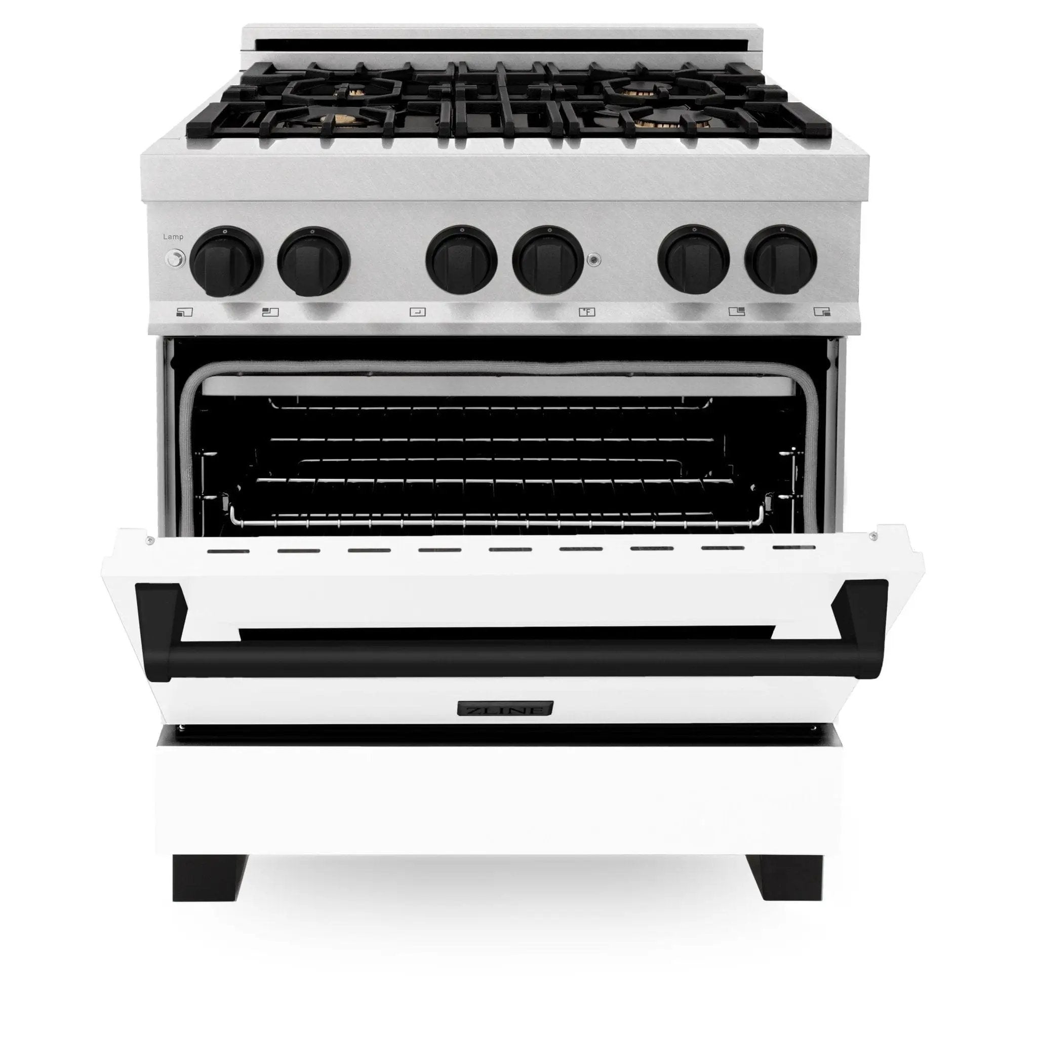 ZLINE 30" Autograph, Dual Fuel Range, White Door, RASZ-WM-30-MB by Farmhouse Kitchen and Bath