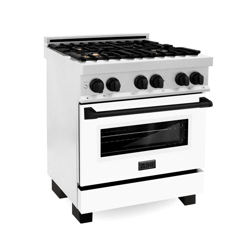 ZLINE 30" Autograph, Dual Fuel Range, White Door, RASZ-WM-30-MB by Farmhouse Kitchen and Bath