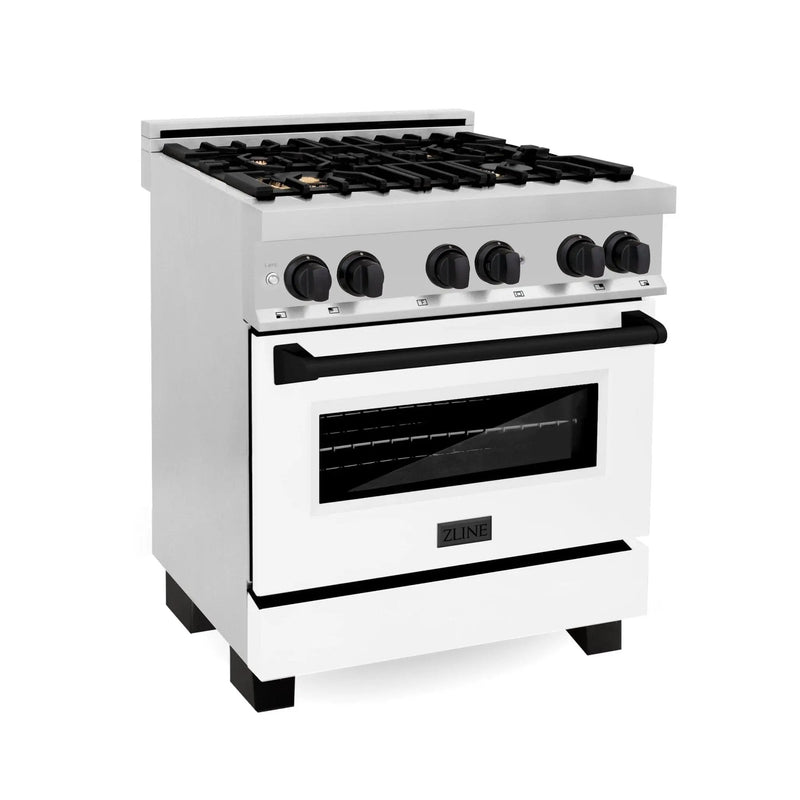 ZLINE 30" Autograph Dual Fuel Range, White Door, RAZ-WM-30-MB by Farmhouse Kitchen and Bath