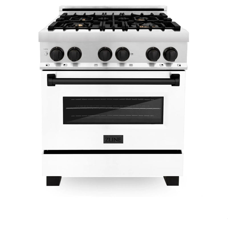 ZLINE 30" Autograph Dual Fuel Range, White Door, RAZ-WM-30-MB by Farmhouse Kitchen and Bath