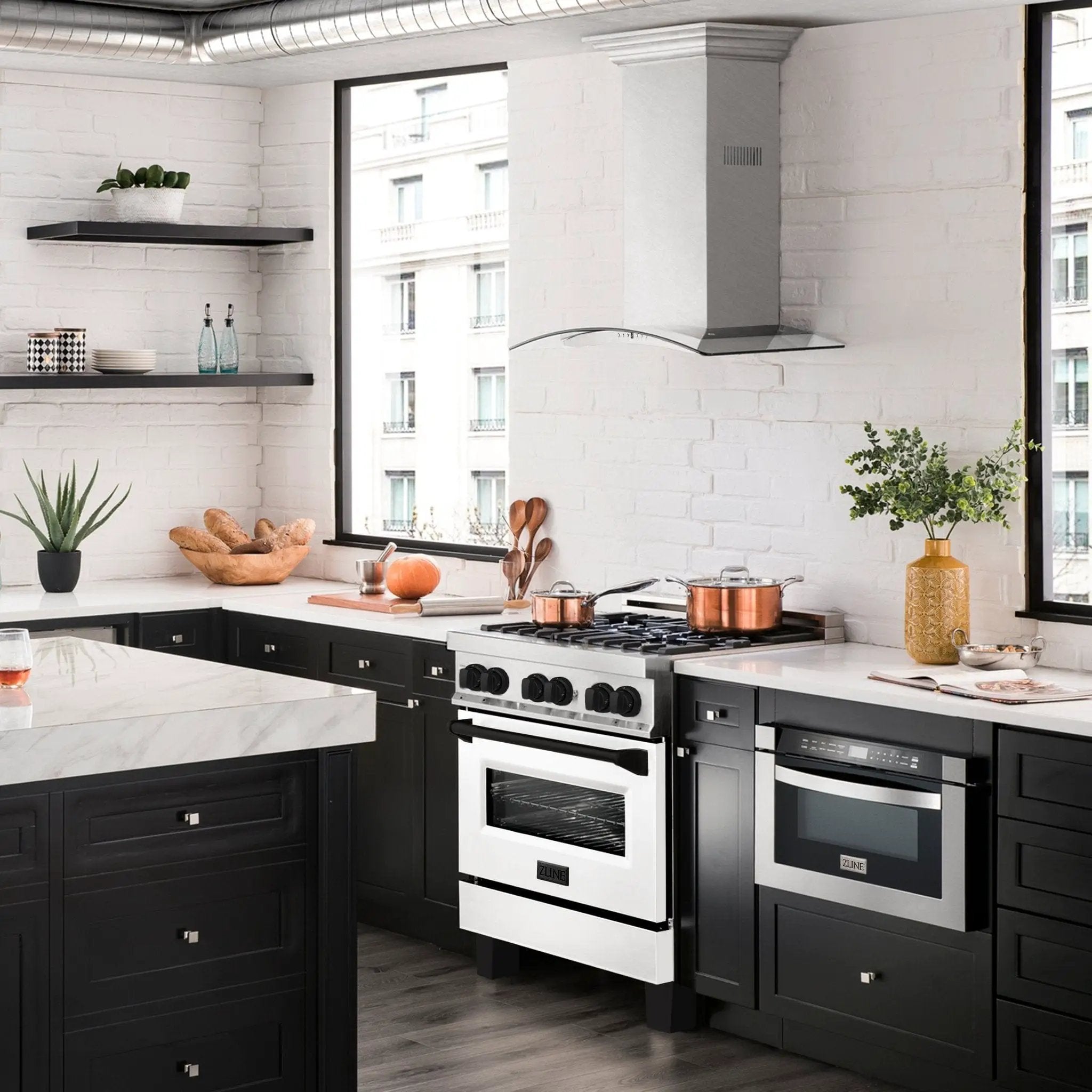 ZLINE 30" Autograph Dual Fuel Range, White Door, RAZ-WM-30-MB by Farmhouse Kitchen and Bath