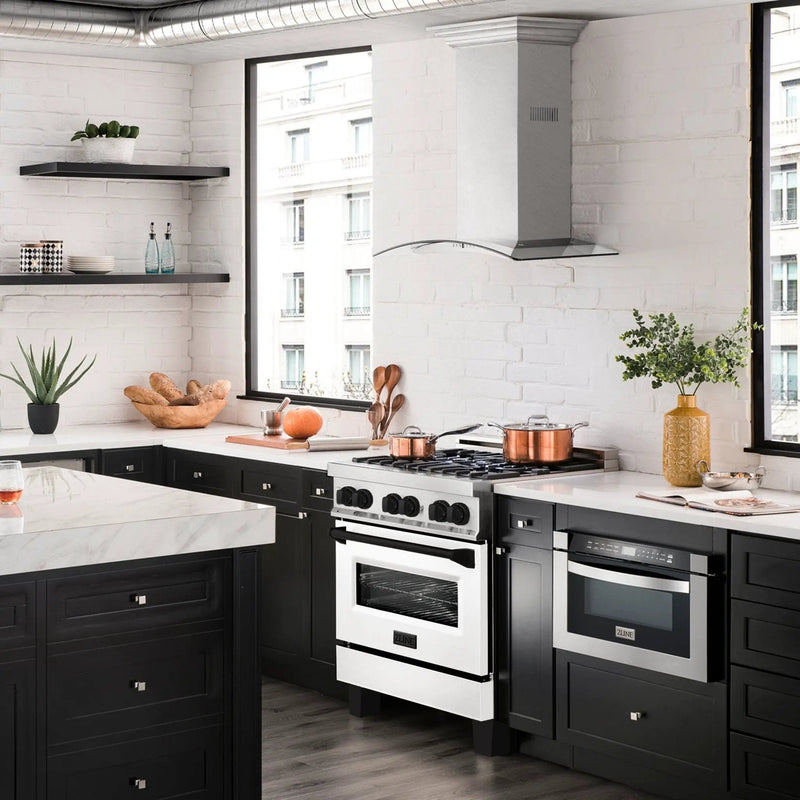 ZLINE 30" Autograph Dual Fuel Range, White Door, RAZ-WM-30-MB by Farmhouse Kitchen and Bath