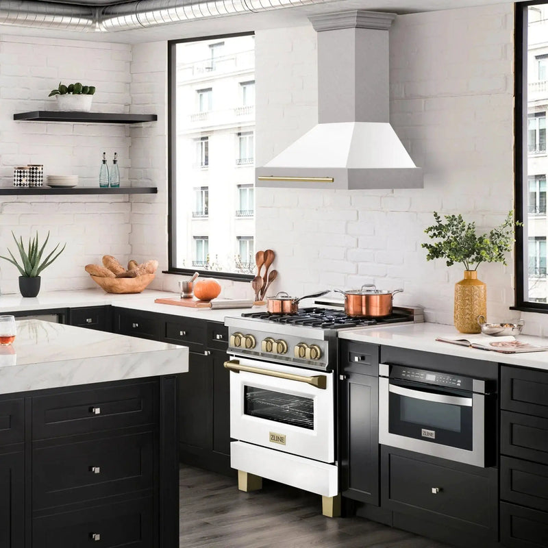 ZLINE 30" Autograph DuraSnow White Range Hood 8654SNZ-WM30-G by Farmhouse Kitchen and Bath