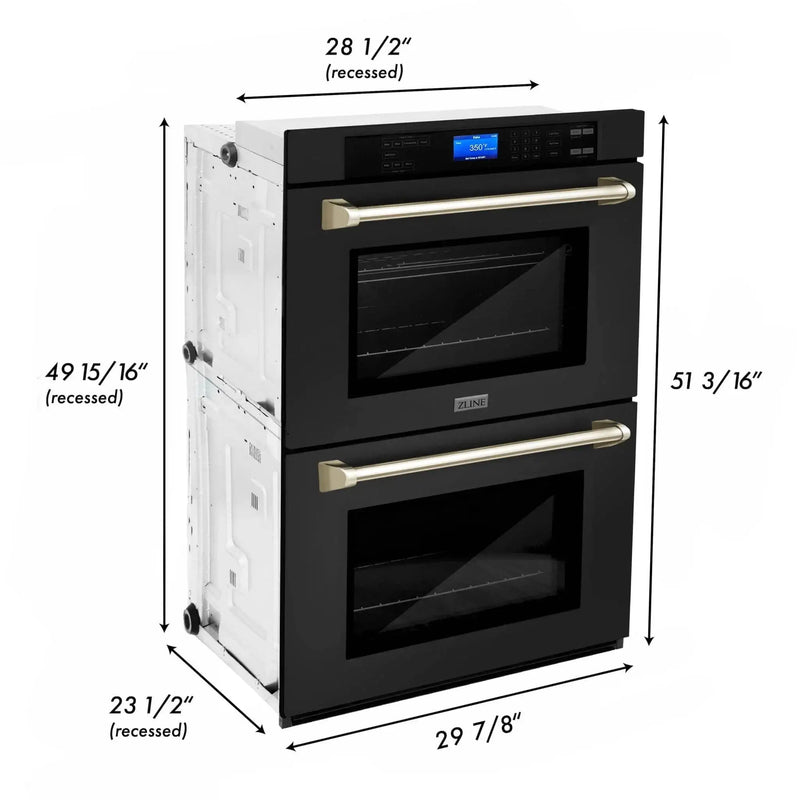 ZLINE 30" Autograph Edition Double Wall Oven with Self Clean and True Convection in Black Stainless Steel Gold Accent AWDZ-30-BS-G by Farmhouse Kitchen and Bath