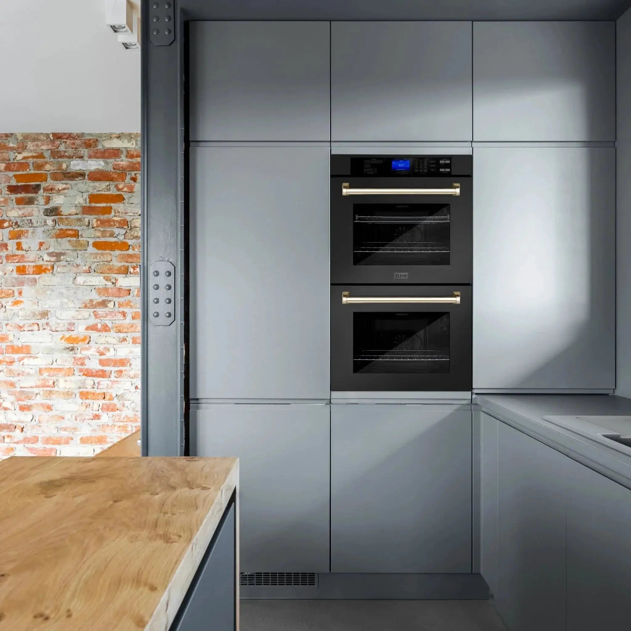 ZLINE 30" Autograph Edition Double Wall Oven with Self Clean and True Convection in Black Stainless Steel Gold Accent AWDZ-30-BS-G by Farmhouse Kitchen and Bath