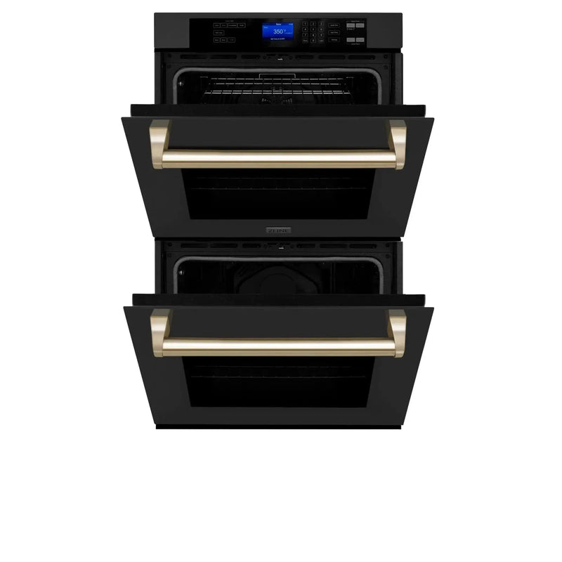 ZLINE 30" Autograph Edition Double Wall Oven with Self Clean and True Convection in Black Stainless Steel Gold Accent AWDZ-30-BS-G by Farmhouse Kitchen and Bath