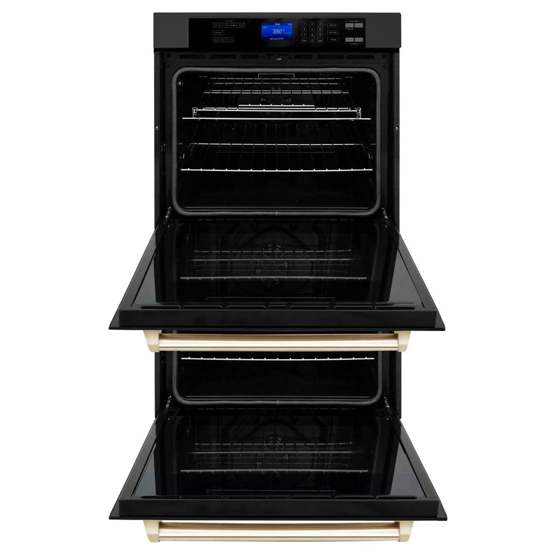 ZLINE 30" Autograph Edition Double Wall Oven with Self Clean and True Convection in Black Stainless Steel Gold Accent AWDZ-30-BS-G by Farmhouse Kitchen and Bath