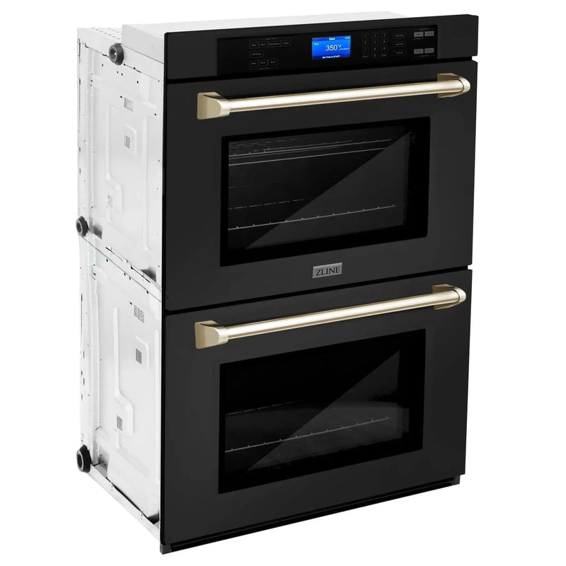 ZLINE 30" Autograph Edition Double Wall Oven with Self Clean and True Convection in Black Stainless Steel Gold Accent AWDZ-30-BS-G by Farmhouse Kitchen and Bath