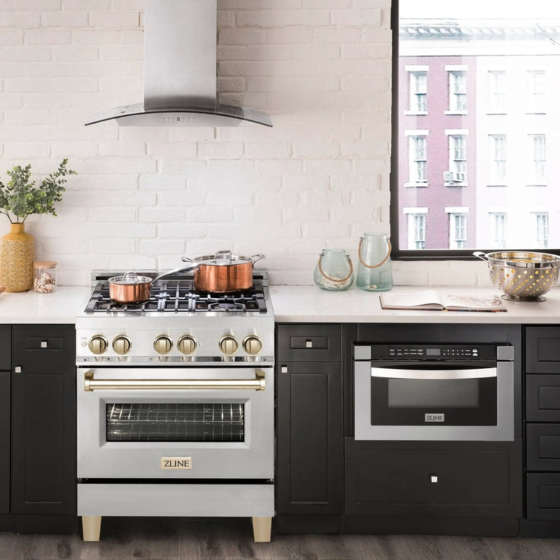 ZLINE 30" Autograph Edition, Dual Fuel Range, Gold Accents, RAZ-30-G by Farmhouse Kitchen and Bath