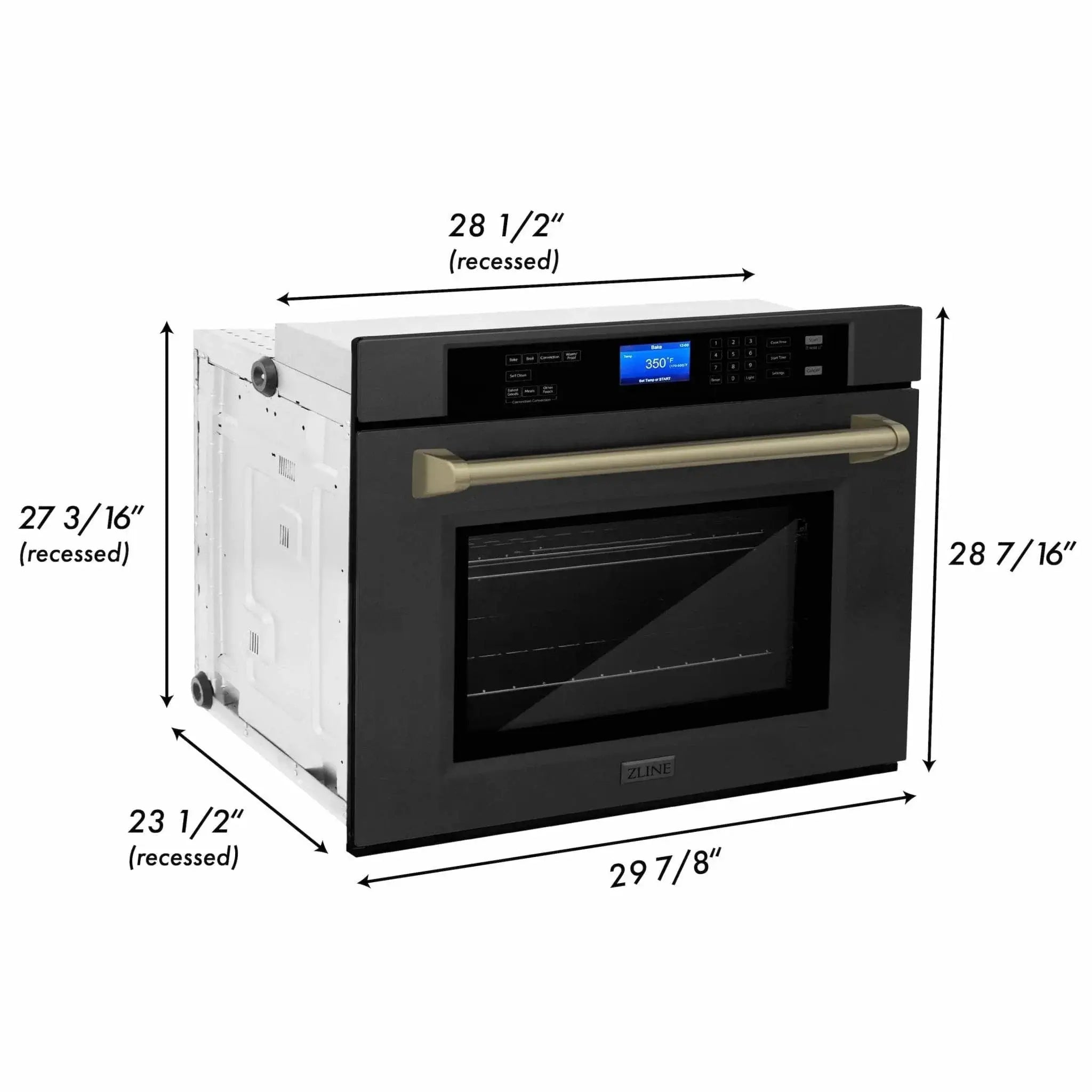 ZLINE 30" Autograph Edition Single Wall Oven with Self Clean and True Convection in Black Stainless Steel Gold Accent AWSZ-30-BS-G by Farmhouse Kitchen and Bath