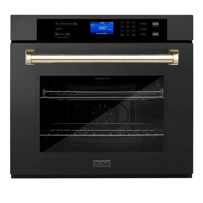 ZLINE 30" Autograph Edition Single Wall Oven with Self Clean and True Convection in Black Stainless Steel Gold Accent AWSZ-30-BS-G by Farmhouse Kitchen and Bath