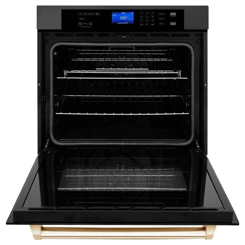 ZLINE 30" Autograph Edition Single Wall Oven with Self Clean and True Convection in Black Stainless Steel Gold Accent AWSZ-30-BS-G by Farmhouse Kitchen and Bath