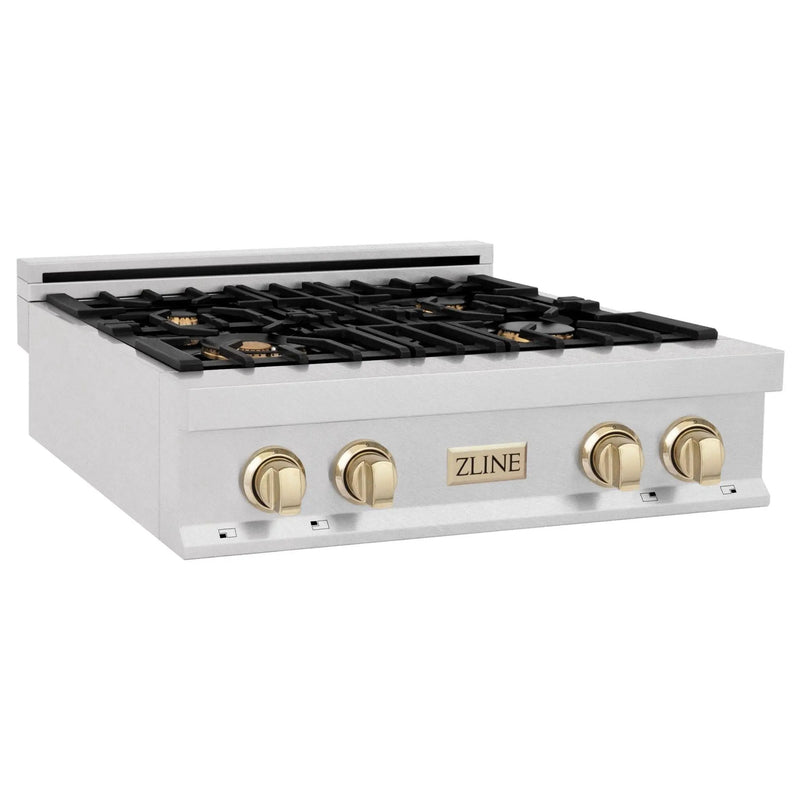 ZLINE 30" Autograph Rangetop, DuraSnow, Gold Accent, RTZ-30-G by Farmhouse Kitchen and Bath