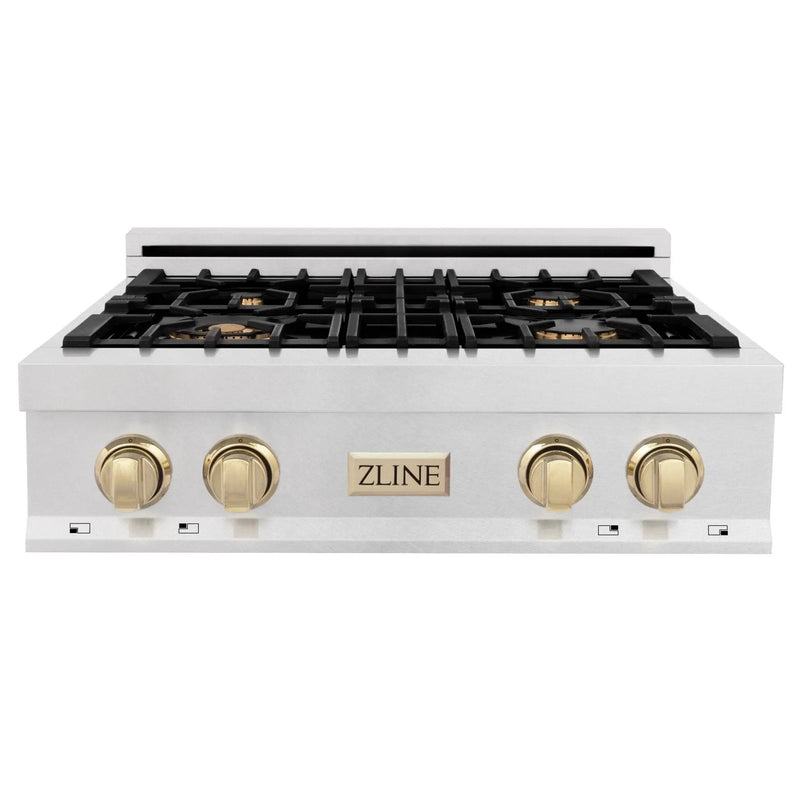ZLINE 30" Autograph Rangetop, DuraSnow, Gold Accent, RTZ-30-G by Farmhouse Kitchen and Bath