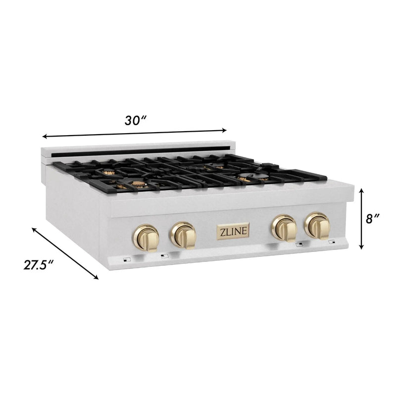 ZLINE 30" Autograph Rangetop, DuraSnow, Gold Accent, RTZ-30-G by Farmhouse Kitchen and Bath