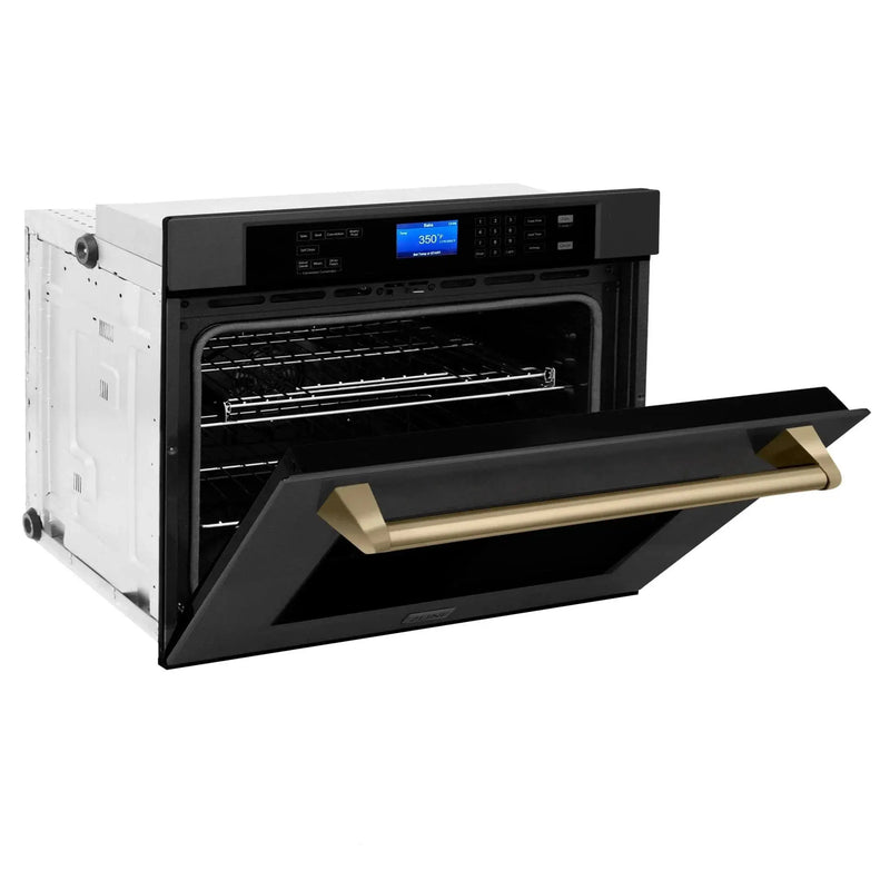 ZLINE 30" Autograph Single Wall Oven with Self Clean and True Convection in Black Stainless Steel Champagne Bronze AWSZ-30-BS-CB by Farmhouse Kitchen and Bath