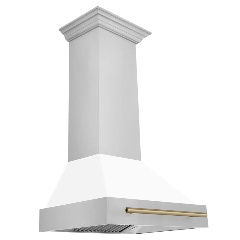 ZLINE 30" Autograph Stainless Wall Range Hood, White, 8654STZ-WM30-CB by Farmhouse Kitchen and Bath