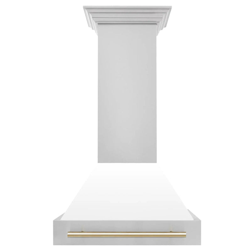 ZLINE 30" Autograph Stainless Wall Range Hood, White, 8654STZ-WM30-G by Farmhouse Kitchen and Bath