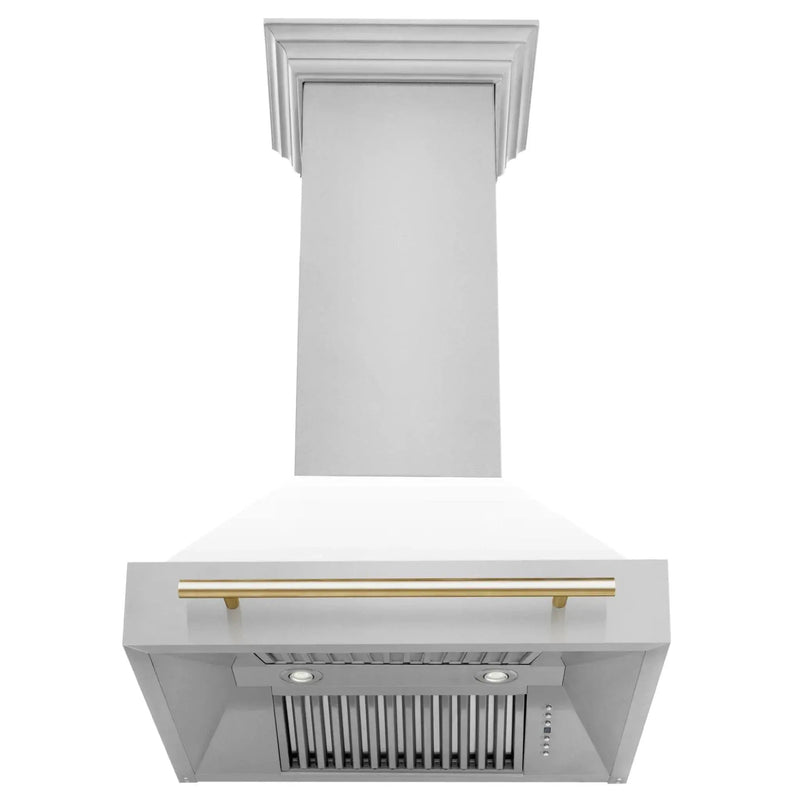 ZLINE 30" Autograph Stainless Wall Range Hood, White, 8654STZ-WM30-G by Farmhouse Kitchen and Bath