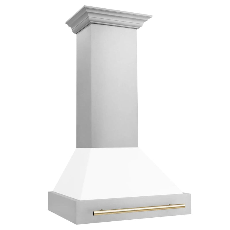 ZLINE 30" Autograph Stainless Wall Range Hood, White, 8654STZ-WM30-G by Farmhouse Kitchen and Bath