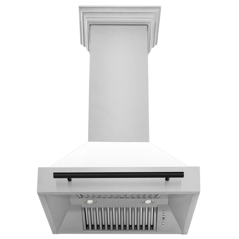 ZLINE 30" Autograph Stainless Wall Range Hood, White, 8654STZ-WM30-MB by Farmhouse Kitchen and Bath