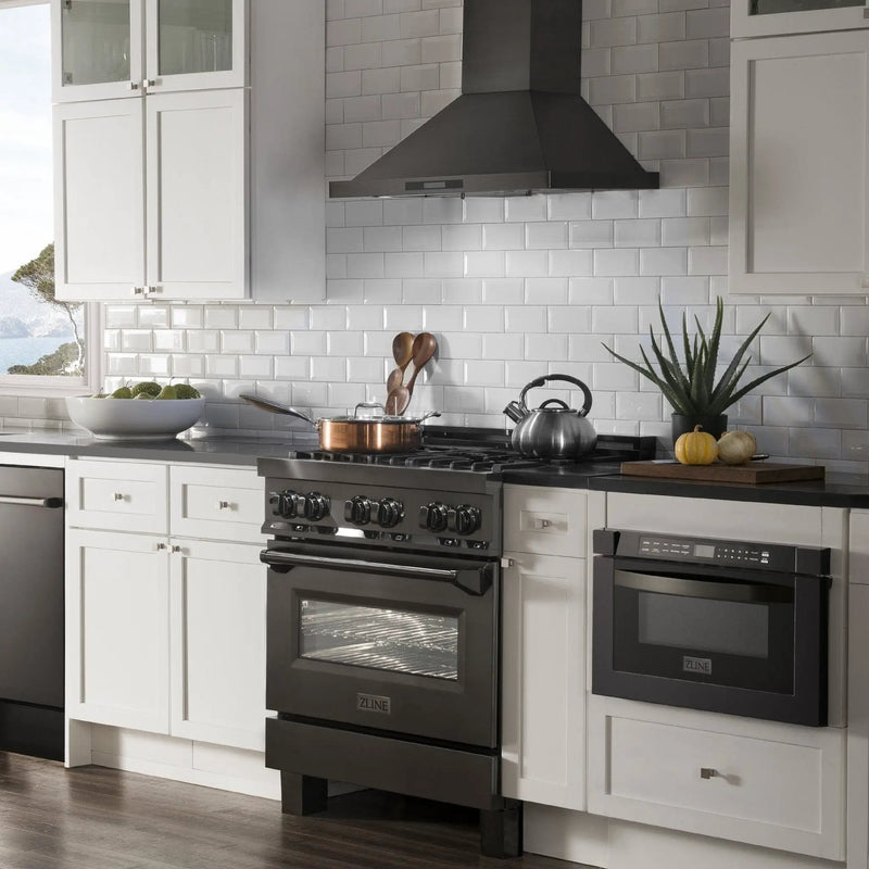 ZLINE 30" Black Stainless, Gas/Electric Oven, Brass Burners, RAB-BR-30 by Farmhouse Kitchen and Bath