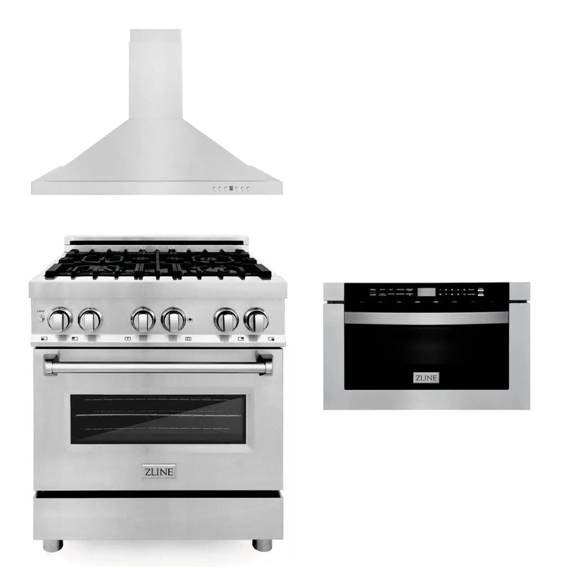 ZLINE 30" Bundled Stainless Dual Range, Range Hood, Microwave, 3KP-RARH30-MW by Farmhouse Kitchen and Bath