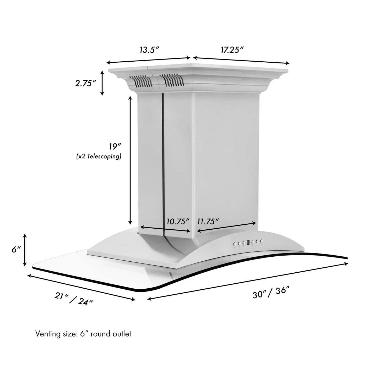 ZLINE 30" CrownSound‚ Ducted Vent Island Mount Range Hood in Stainless Steel with Built-in Bluetooth Speakers, GL9iCRN-BT-30 by Farmhouse Kitchen and Bath