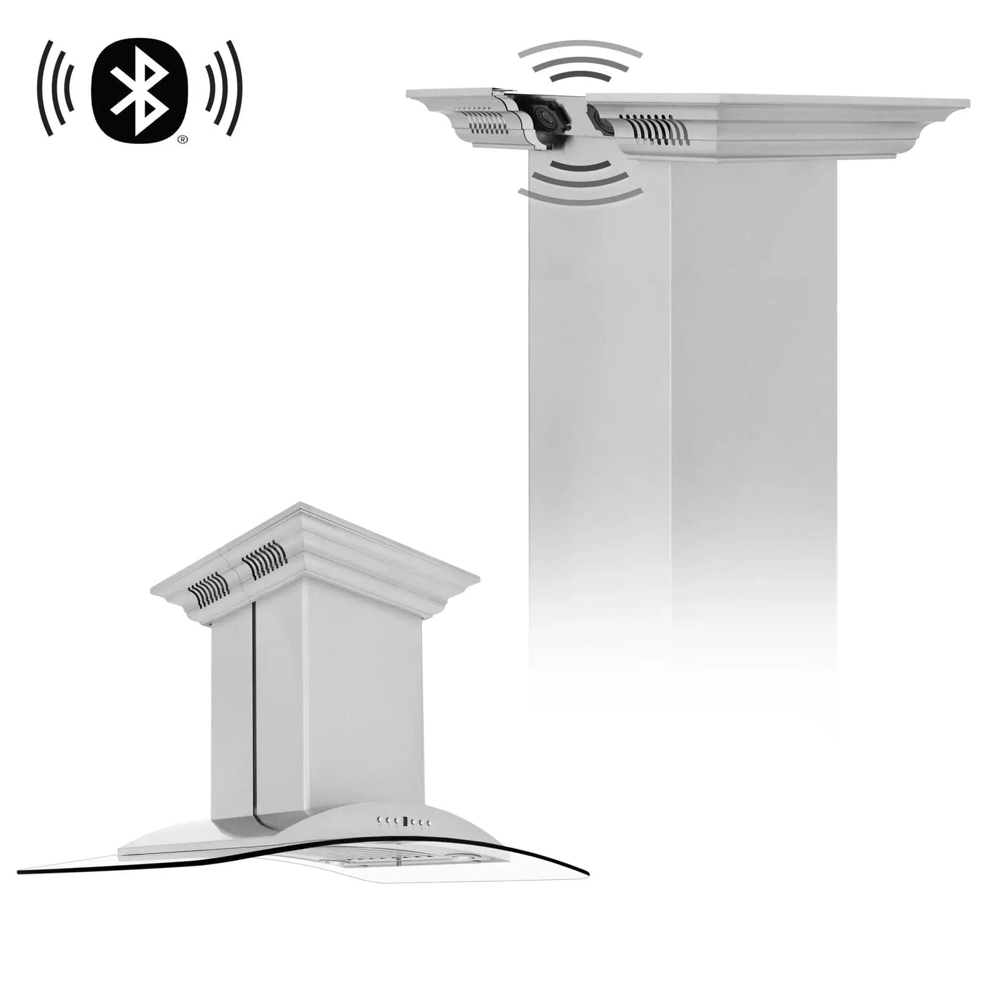 ZLINE 30" CrownSound‚ Ducted Vent Island Mount Range Hood in Stainless Steel with Built-in Bluetooth Speakers, GL9iCRN-BT-30 by Farmhouse Kitchen and Bath