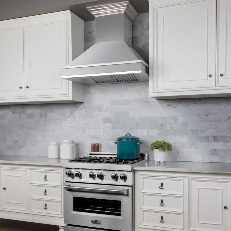 ZLINE 30" Designer Series Stainless Wall Mount Range Hood, 8656S-30 by Farmhouse Kitchen and Bath